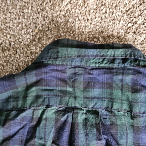 J Crew Shirt Mens Large Green Blue Tartan Plaid Flannel Stretch Fit Button Up - Picture 12 of 14